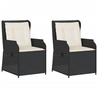 Reclining Garden Chairs 2 pcs with Cushions Black Poly Rattan