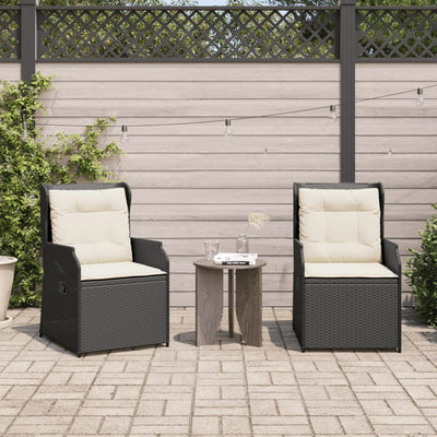 Reclining Garden Chairs 2 pcs with Cushions Black Poly Rattan