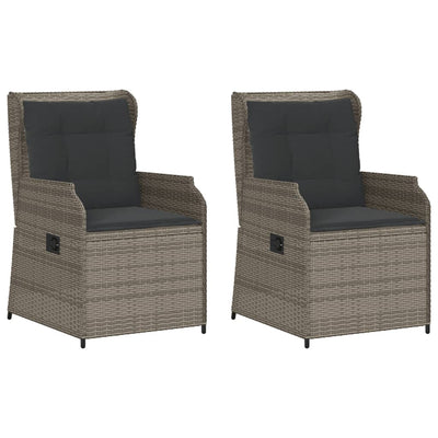 Reclining Garden Chairs 2 pcs with Cushions Grey Poly Rattan