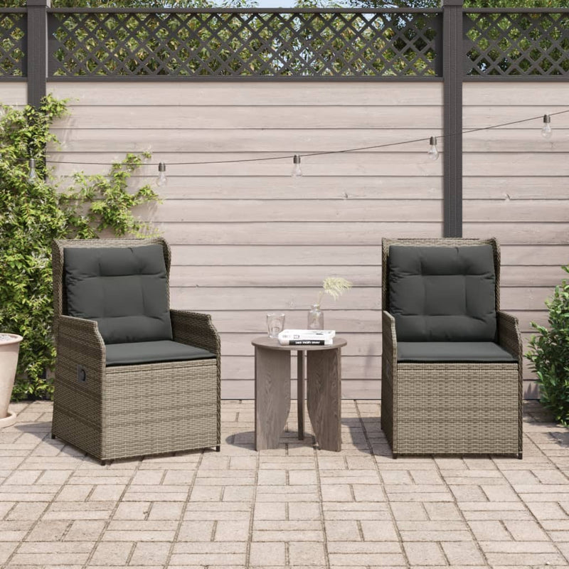 Reclining Garden Chairs 2 pcs with Cushions Grey Poly Rattan