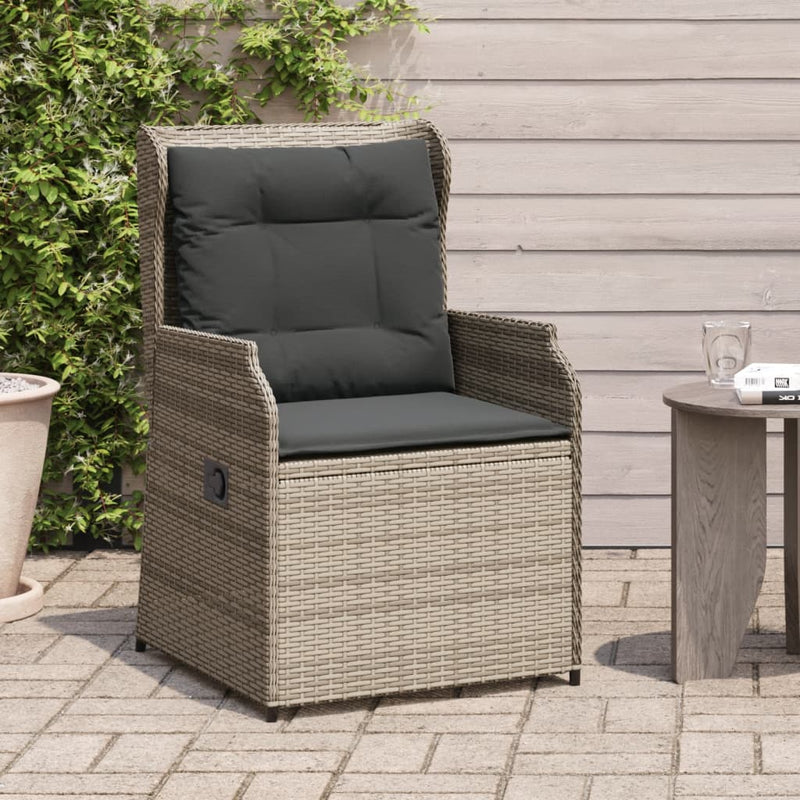 Reclining Garden Chairs 2 pcs with Cushions Grey Poly Rattan