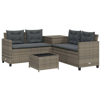 Garden Sofa with Table and Cushions L-Shaped Grey Poly Rattan