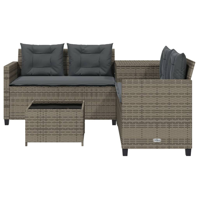 Garden Sofa with Table and Cushions L-Shaped Grey Poly Rattan