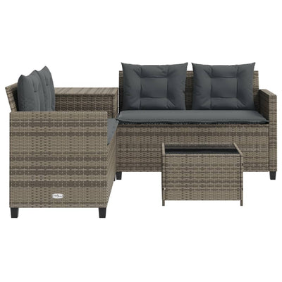 Garden Sofa with Table and Cushions L-Shaped Grey Poly Rattan