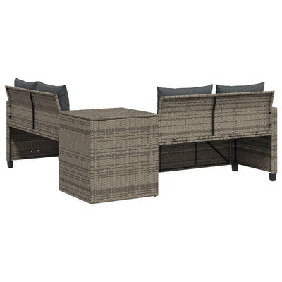 Garden Sofa with Table and Cushions L-Shaped Grey Poly Rattan