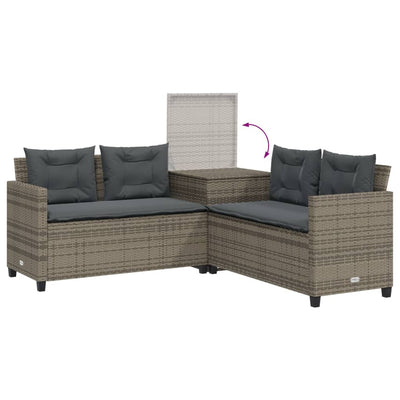 Garden Sofa with Table and Cushions L-Shaped Grey Poly Rattan