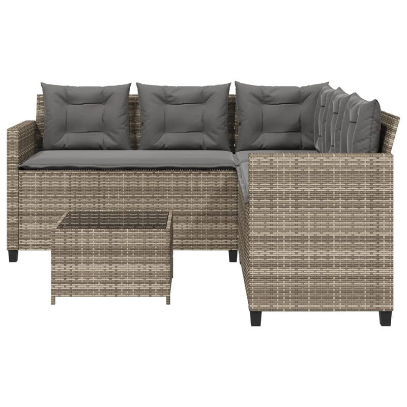 Garden Sofa with Table and Cushions L-Shaped Grey Poly Rattan