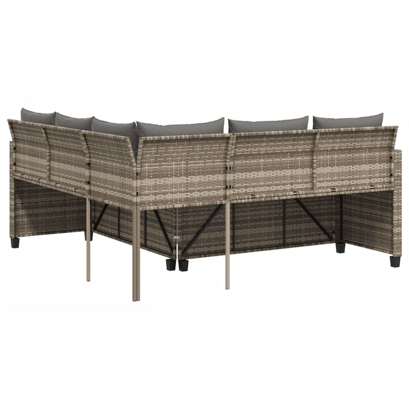 Garden Sofa with Table and Cushions L-Shaped Grey Poly Rattan