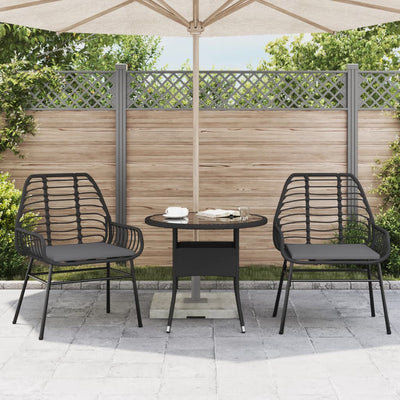 Garden Chairs 2 pcs with Cushions Black Poly Rattan