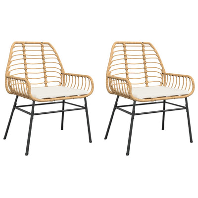 Garden Chairs 2 pcs with Cushions Brown Poly Rattan