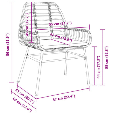 Garden Chairs 2 pcs with Cushions Brown Poly Rattan