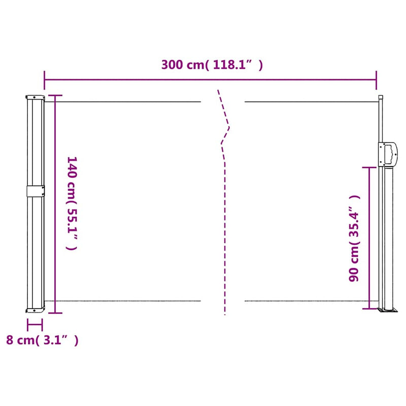 Retractable Side Awning Black 140x300 cm