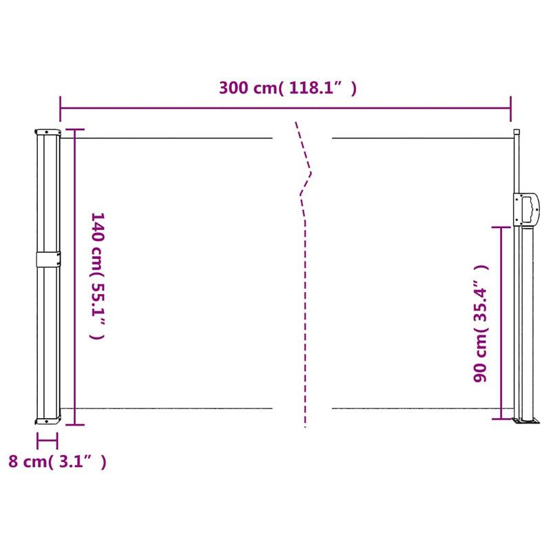 Retractable Side Awning Anthracite 140x300 cm