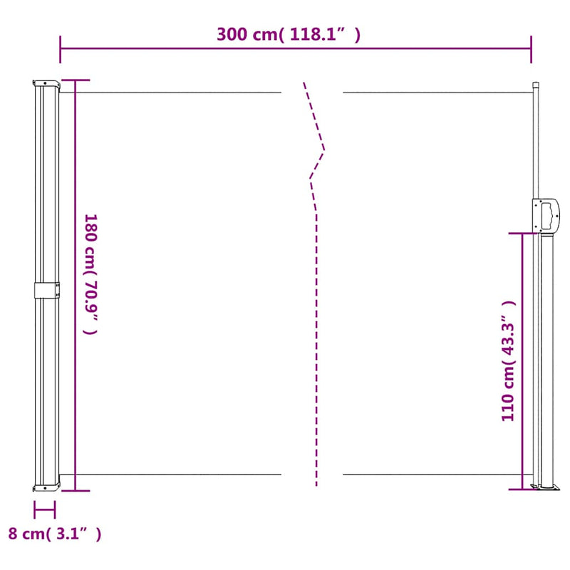 Retractable Side Awning Anthracite 180x300 cm