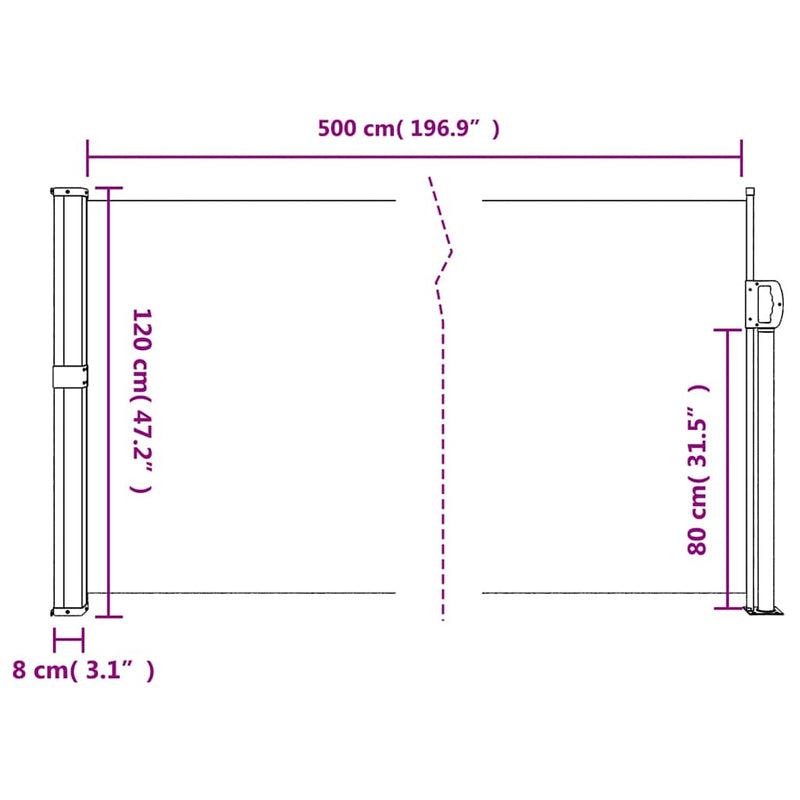 Retractable Side Awning Anthracite 120x500 cm