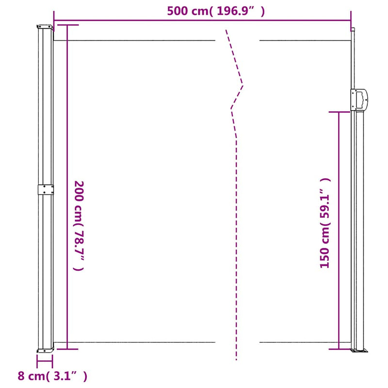 Retractable Side Awning Black 200x500 cm