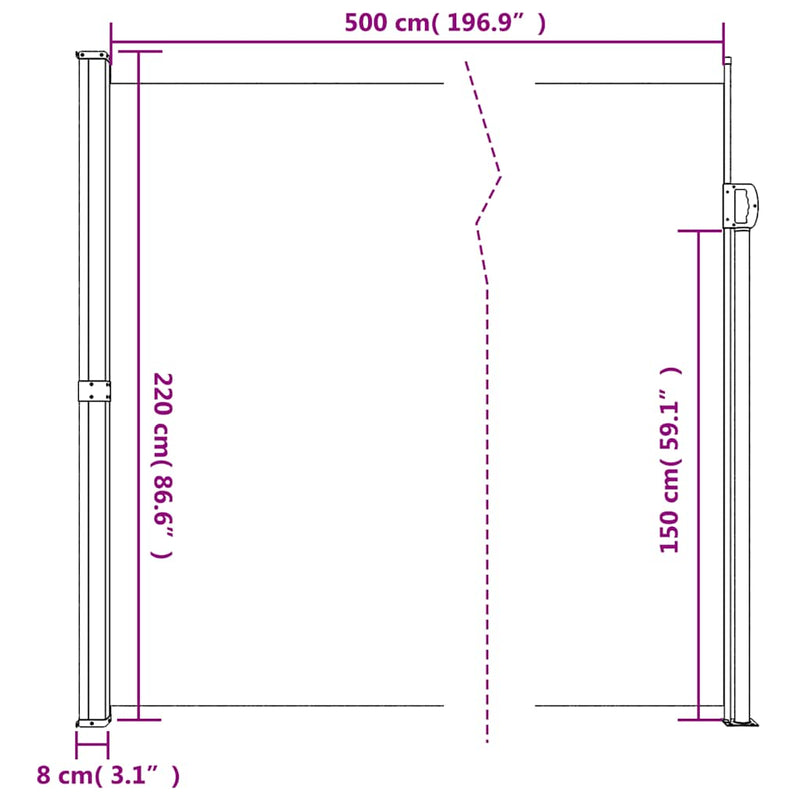 Retractable Side Awning Anthracite 220x500 cm