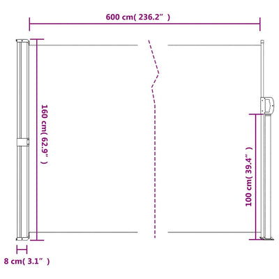 Retractable Side Awning Black 160x600 cm