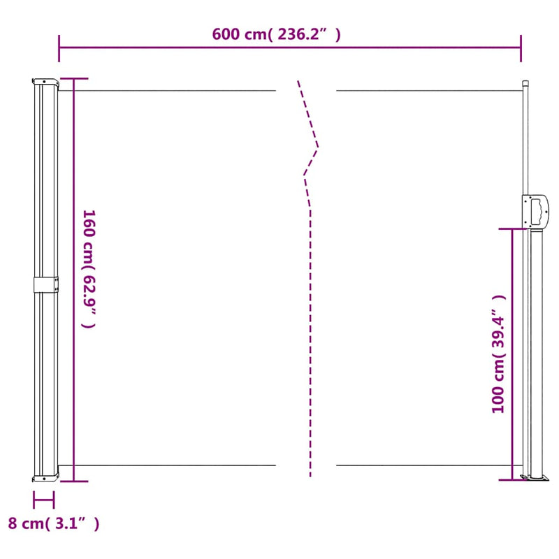 Retractable Side Awning Black 160x600 cm