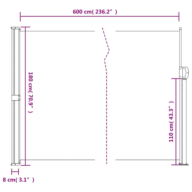 Retractable Side Awning Black 180x600 cm