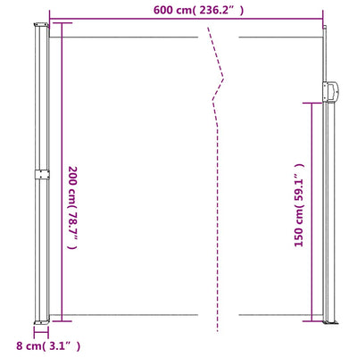 Retractable Side Awning Anthracite 200x600 cm