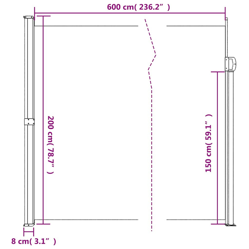 Retractable Side Awning Anthracite 200x600 cm