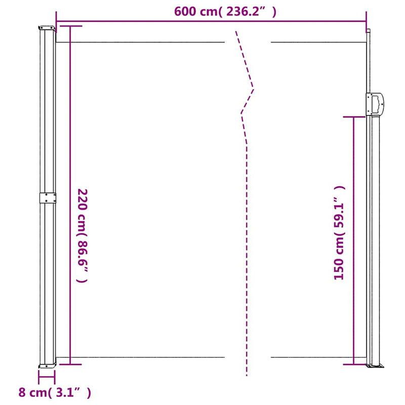 Retractable Side Awning Black 220x600 cm