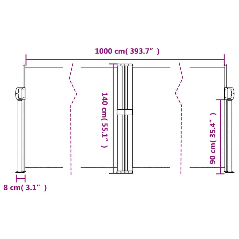 Retractable Side Awning Black 140x1000 cm