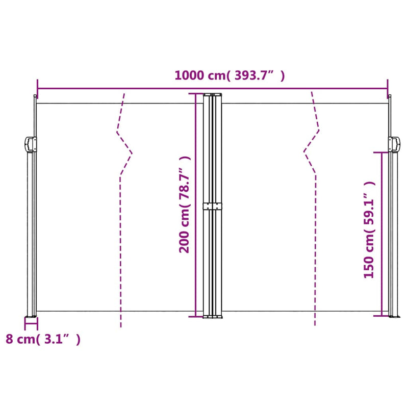 Retractable Side Awning Black 200x1000 cm