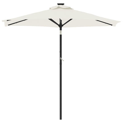 Garden Parasol with LEDs and Steel Pole White 225x225x212cm