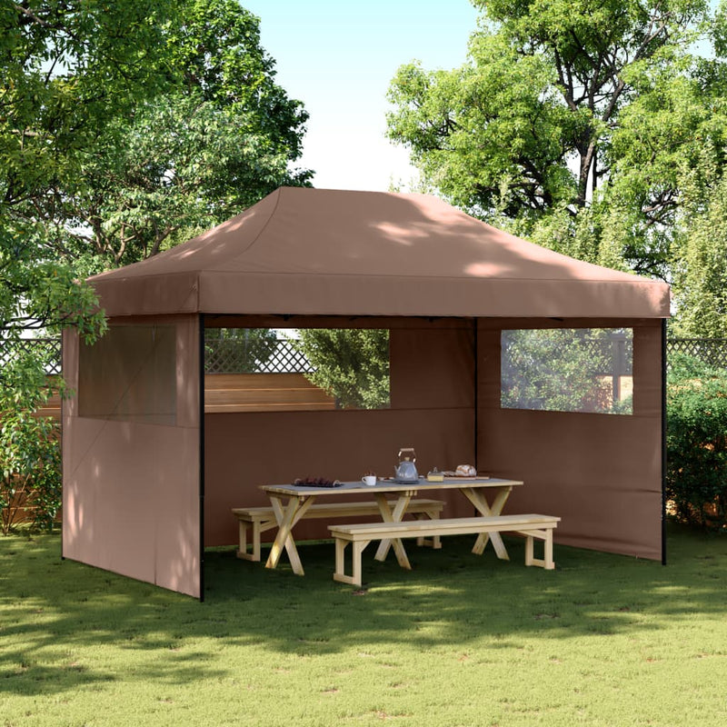 Foldable Party Tent Pop-Up with 3 Sidewalls Brown