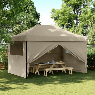 Foldable Party Tent Pop-Up with 4 Sidewalls Taupe