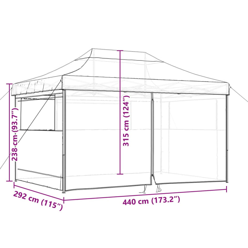 Foldable Party Tent Pop-Up with 4 Sidewalls Brown