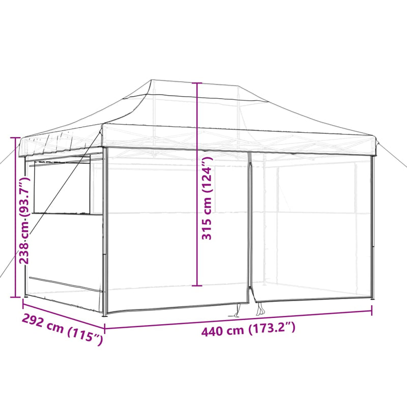 Foldable Party Tent Pop-Up with 4 Sidewalls Black