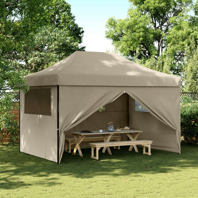 Foldable Party Tent Pop-Up with 4 Sidewalls Taupe