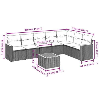 8 Piece Garden Sofa Set with Cushions Grey Poly Rattan