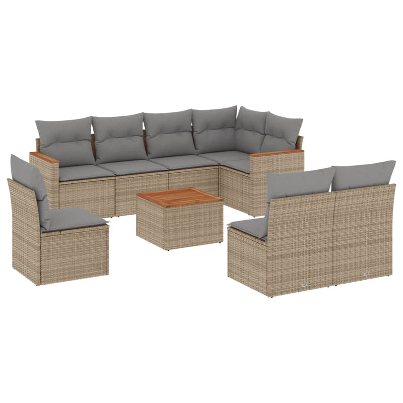 9 Piece Garden Sofa Set with Cushions Mix Beige Poly Rattan