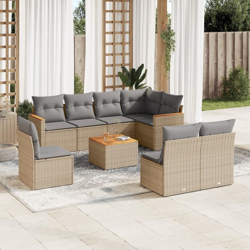 9 Piece Garden Sofa Set with Cushions Mix Beige Poly Rattan