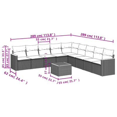 10 Piece Garden Sofa Set with Cushions Mix Beige Poly Rattan