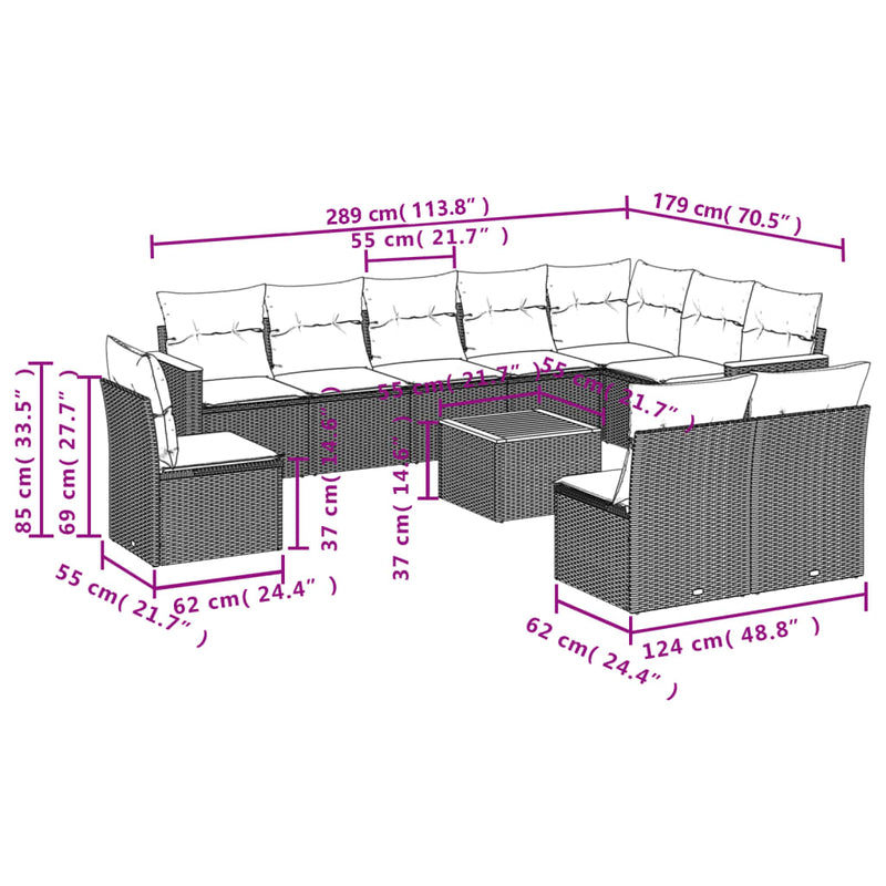 11 Piece Garden Sofa Set with Cushions Mix Beige Poly Rattan