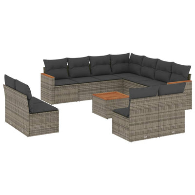 12 Piece Garden Sofa Set with Cushions Grey Poly Rattan