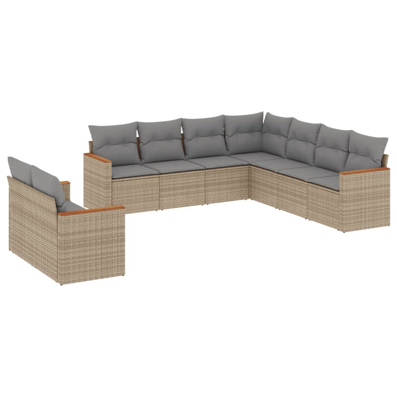 9 Piece Garden Sofa Set with Cushions Mix Beige Poly Rattan