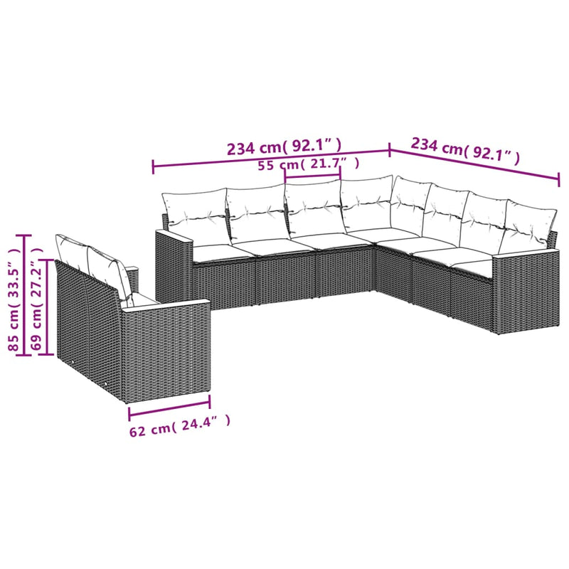 9 Piece Garden Sofa Set with Cushions Mix Beige Poly Rattan