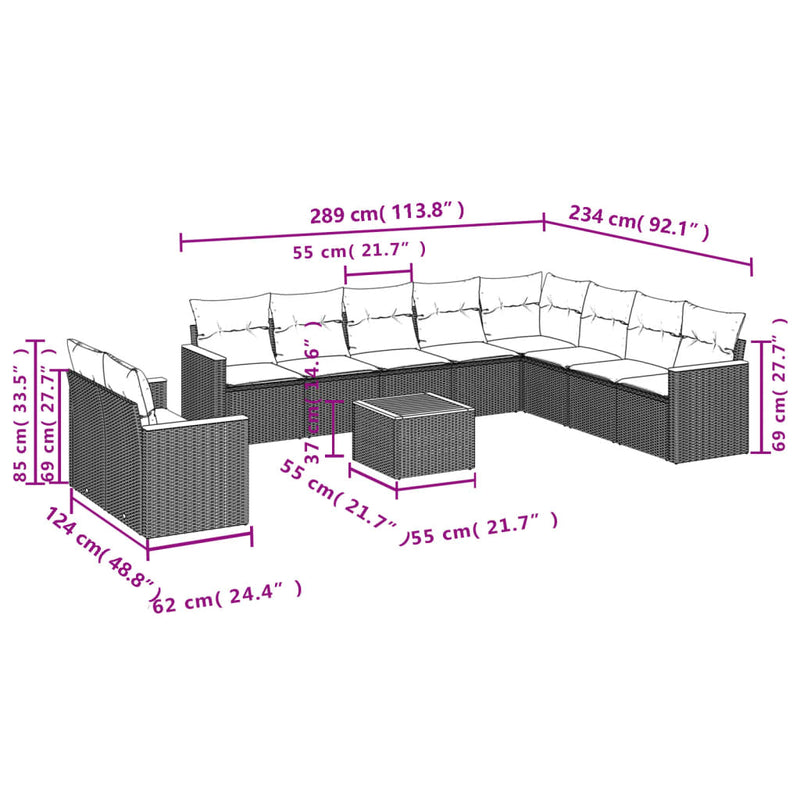 11 Piece Garden Sofa Set with Cushions Mix Beige Poly Rattan