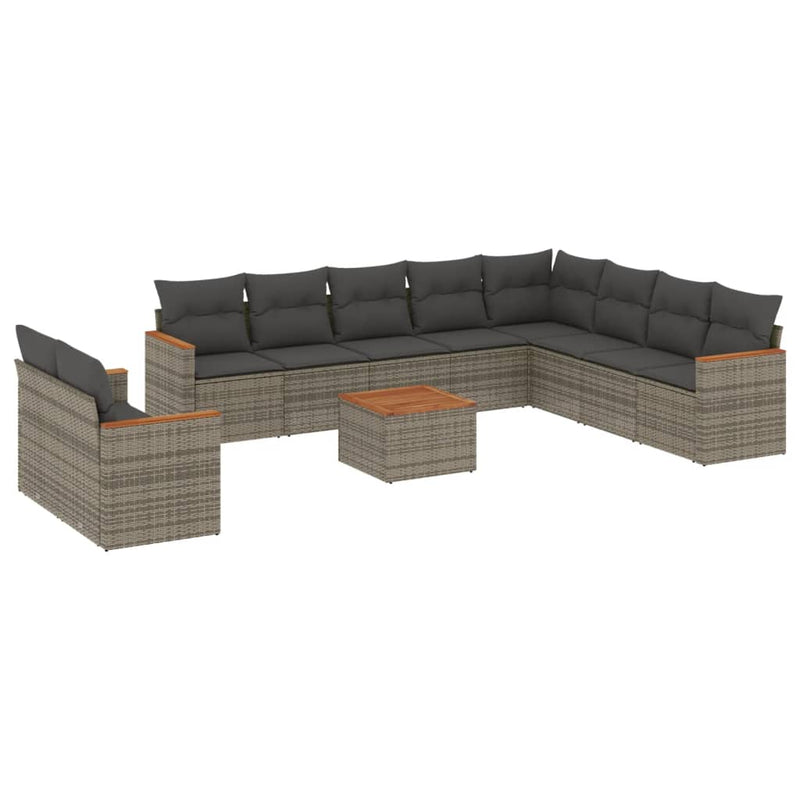 11 Piece Garden Sofa Set with Cushions Grey Poly Rattan