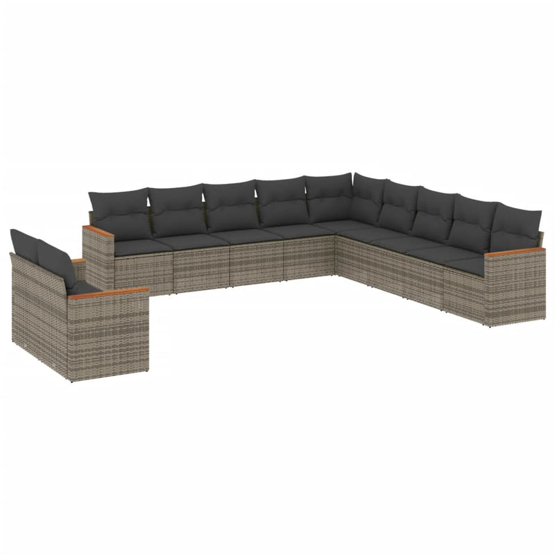 11 Piece Garden Sofa Set with Cushions Grey Poly Rattan