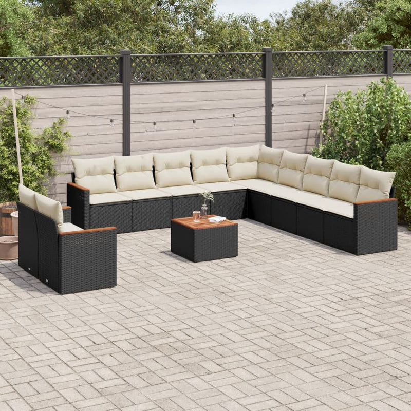 12 Piece Garden Sofa Set with Cushions Black Poly Rattan