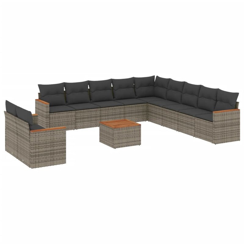 12 Piece Garden Sofa Set with Cushions Grey Poly Rattan