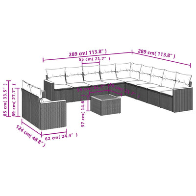 12 Piece Garden Sofa Set with Cushions Grey Poly Rattan