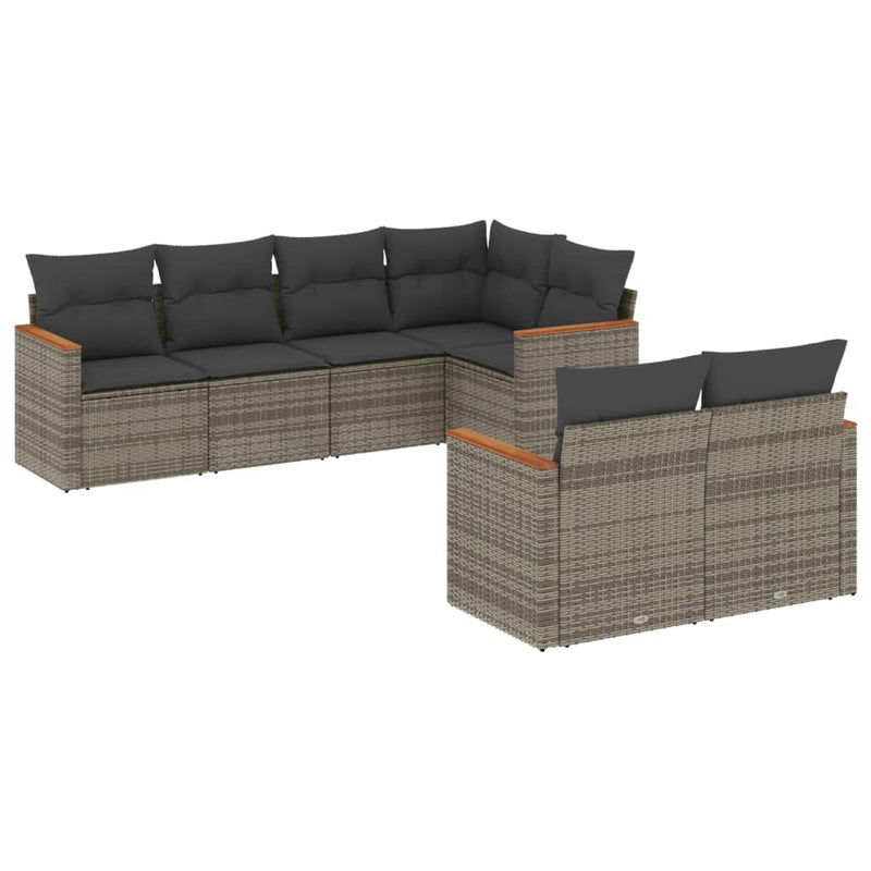 7 Piece Garden Sofa Set with Cushions Grey Poly Rattan